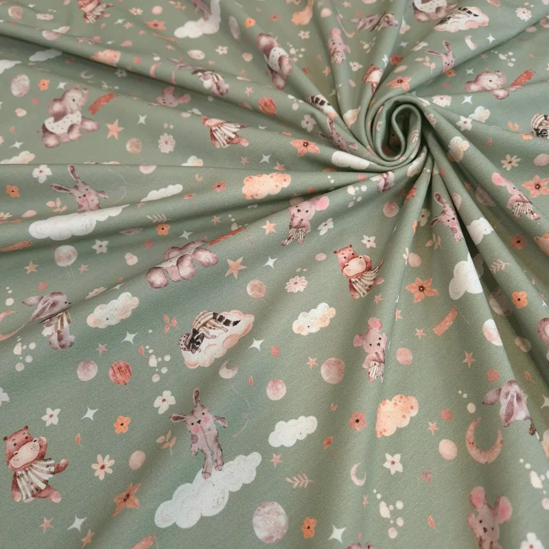 Jersey di Cotone Digital H 150 cm - COCCOLE STELLATE/SALVIA