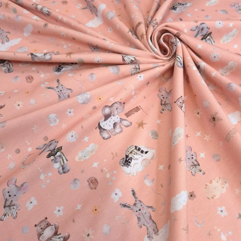 Jersey di Cotone Digital H 150 cm - COCCOLE STELLATE/ROSA ANTICO