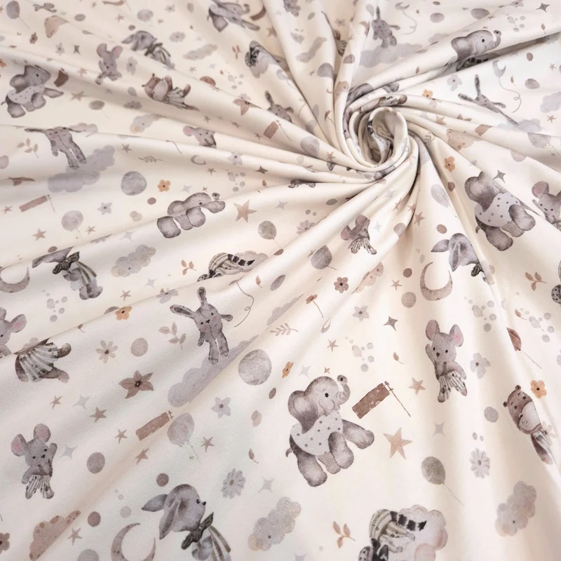 Jersey di Cotone Digital H 150 cm - COCCOLE STELLATE/LATTE