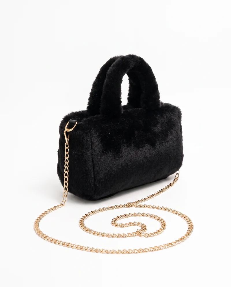 Borsa bauletto in finta pelliccia - Nero