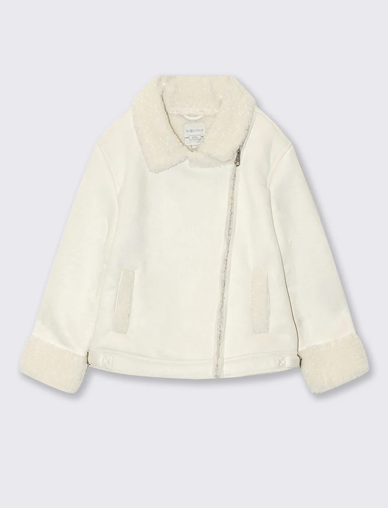 Giacca biker in camoscio per bambina - Beige