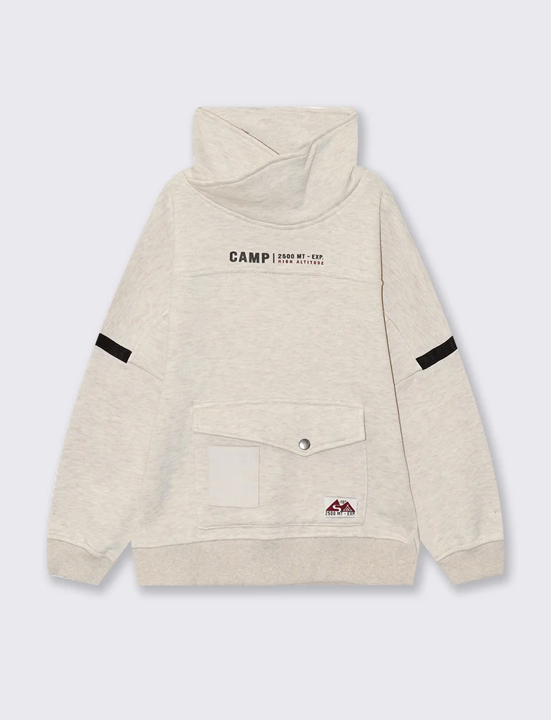 Felpa melange collo alto per l'inverno - Beige
