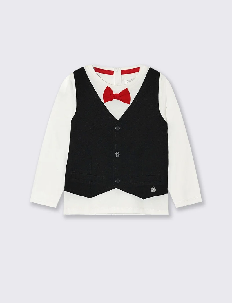 T-shirt girocollo con gilet frontale elegante - Bianco latte