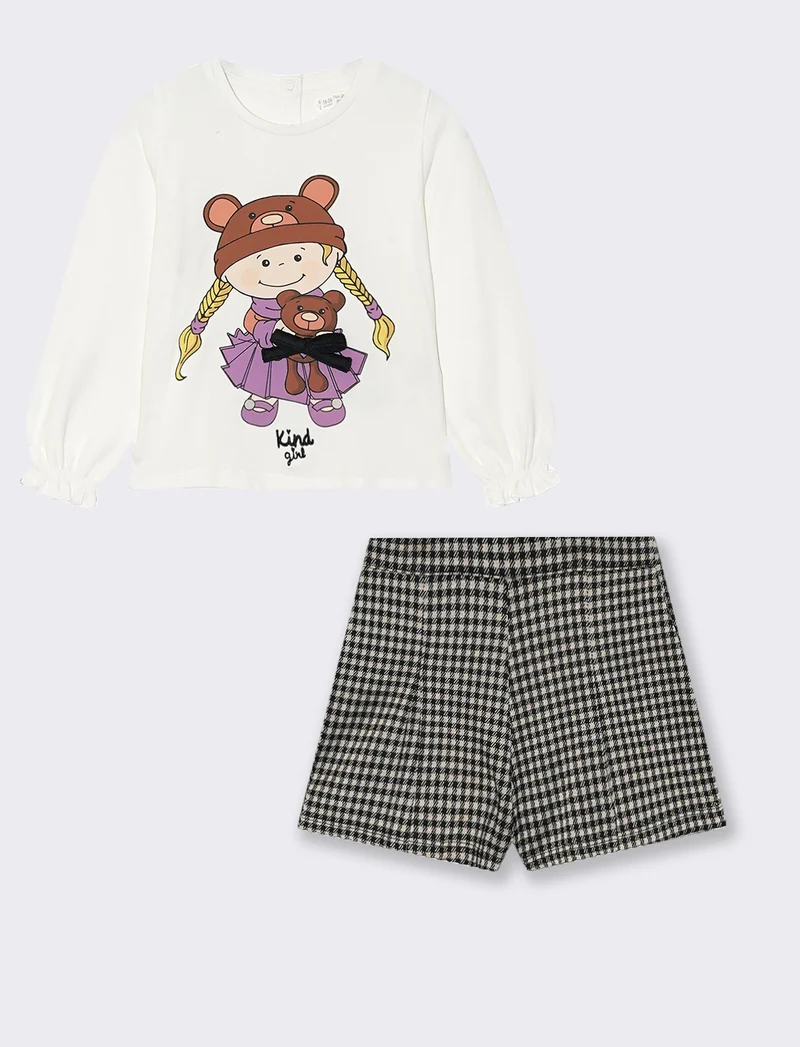 Set t-shirt manica lunga e shorts a quadri - Fantasia