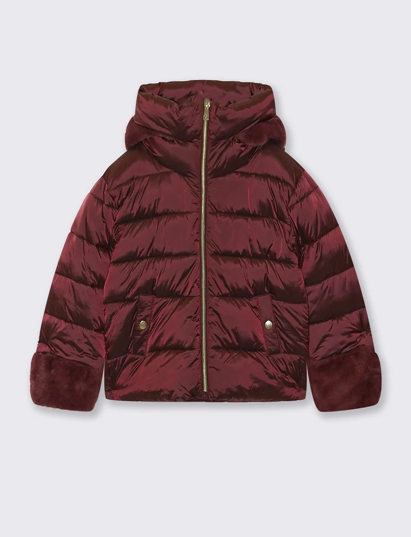 Giubbino elegante imbottito con pelliccia - Bordeaux