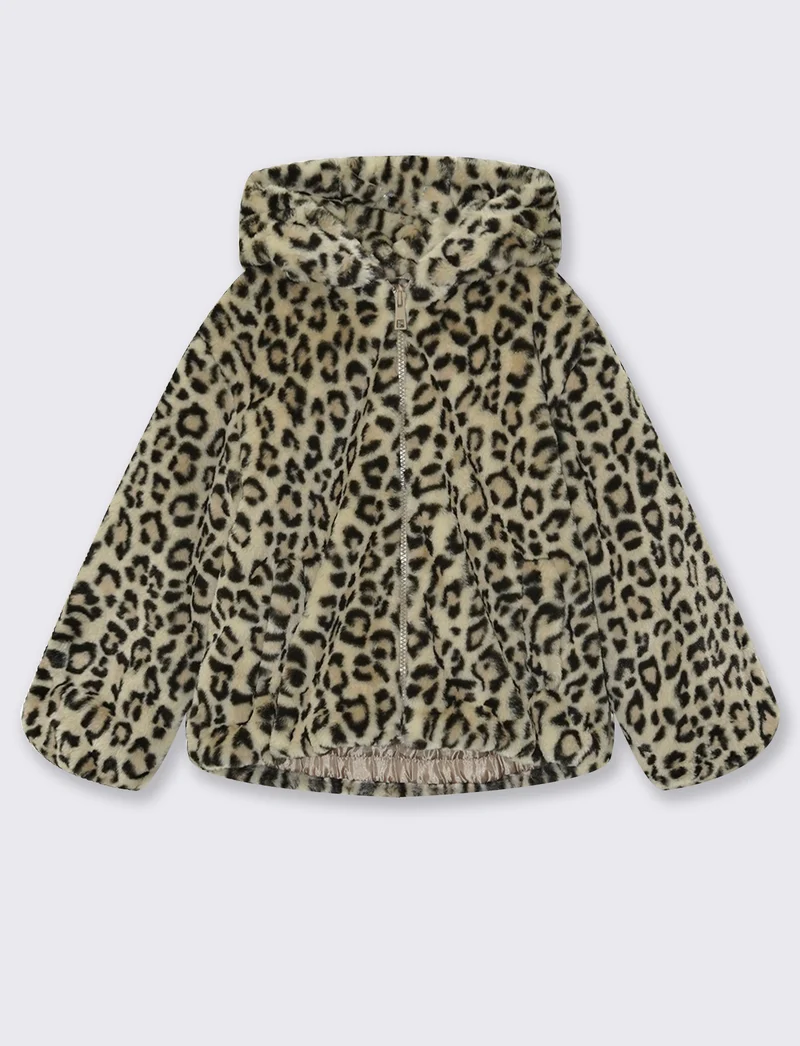 Giubbino finta pelliccia maculata con zip - Leopardato