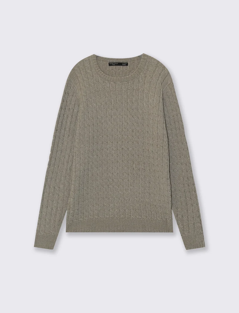 Maglia girocollo a trecce in ciniglia - Beige