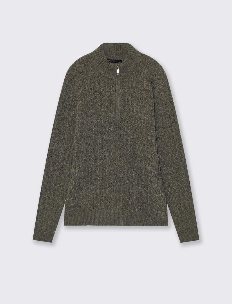 Maglia lupetto in ciniglia con cerniera - Verde kaki