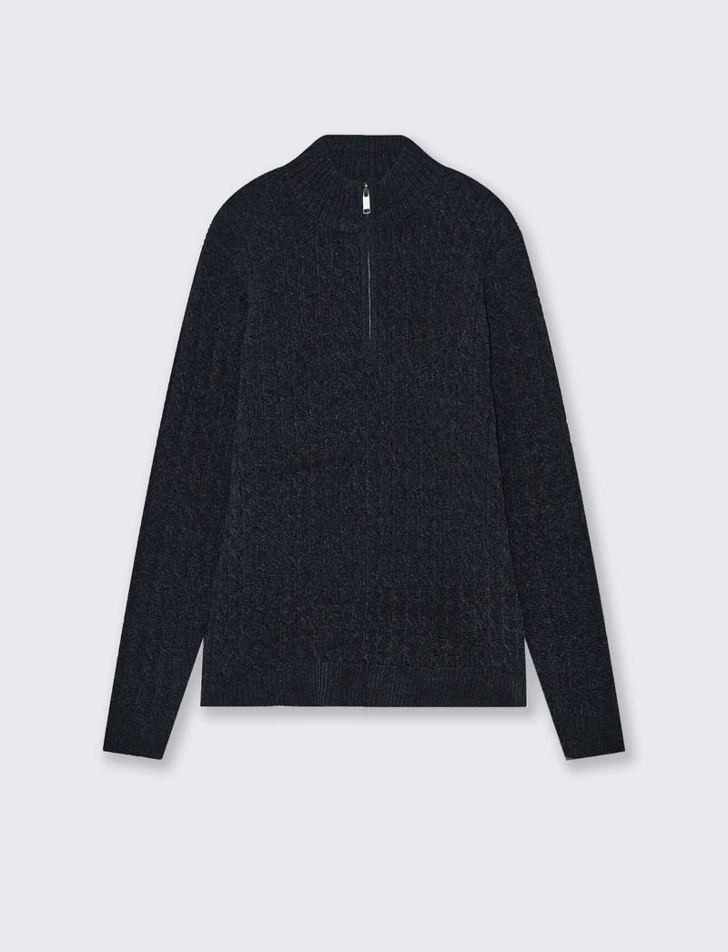 Maglia lupetto in ciniglia con cerniera - Blu