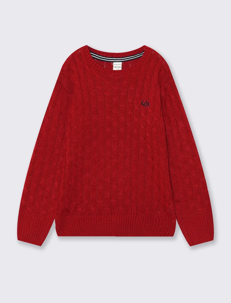 Maglia girocollo a treccia manica lunga - Rosso
