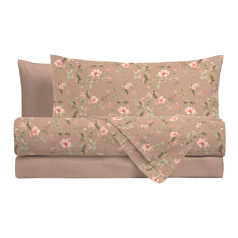 Completo Letto Singolo con Stampa Atelier - Fantasia Pauline Beige