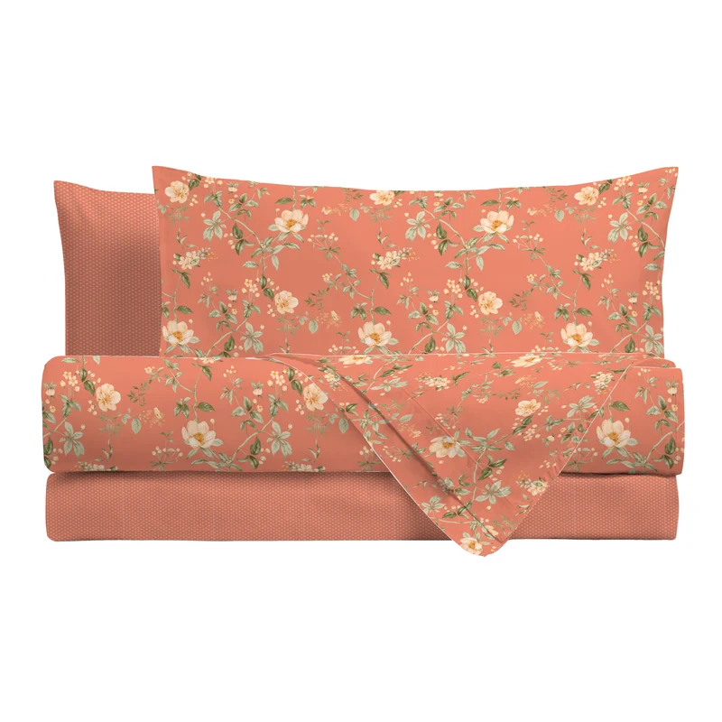 Completo Letto Singolo con Stampa Atelier - Fantasia Pauline Dusty Coral