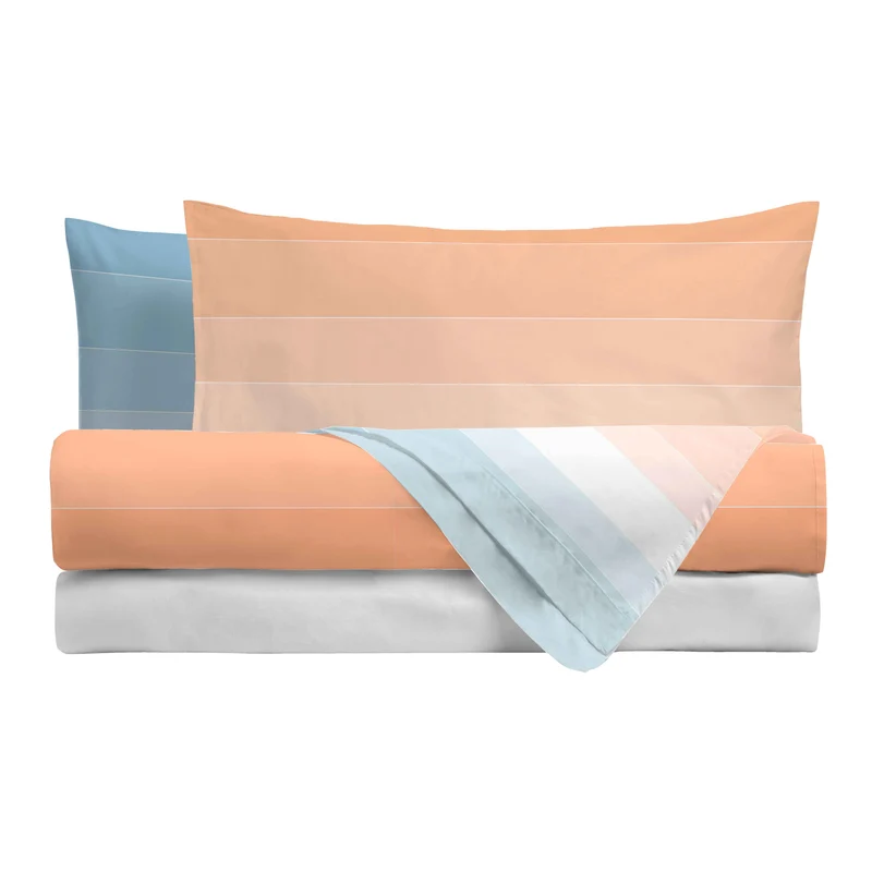 Completo Letto Singolo in Cotone con Stampa - Fantasia Shades Light Blue Peach