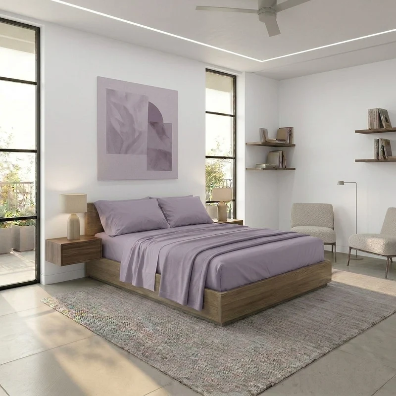 Completo Letto Matrimoniale in Cotone Atelier Fragrance Tinta Unita Lilac