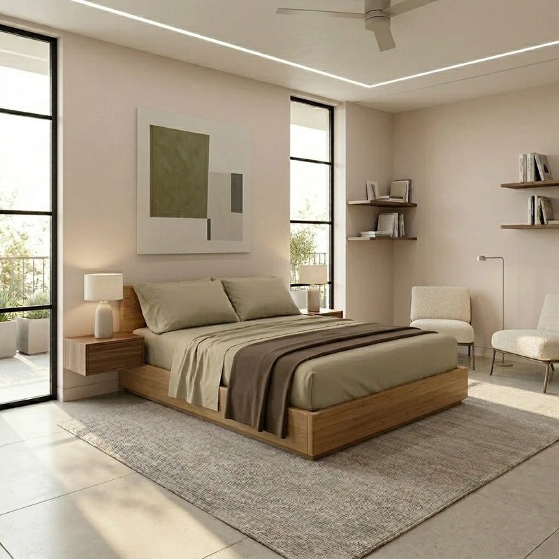 Completo Letto Matrimoniale in Cotone Atelier Fragrance Tinta Unita Sand