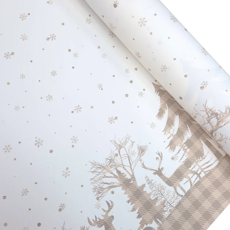 Tessuto no stiro H 150 cm - PAESAGGIO INVERNALE/SCOZZESE BEIGE