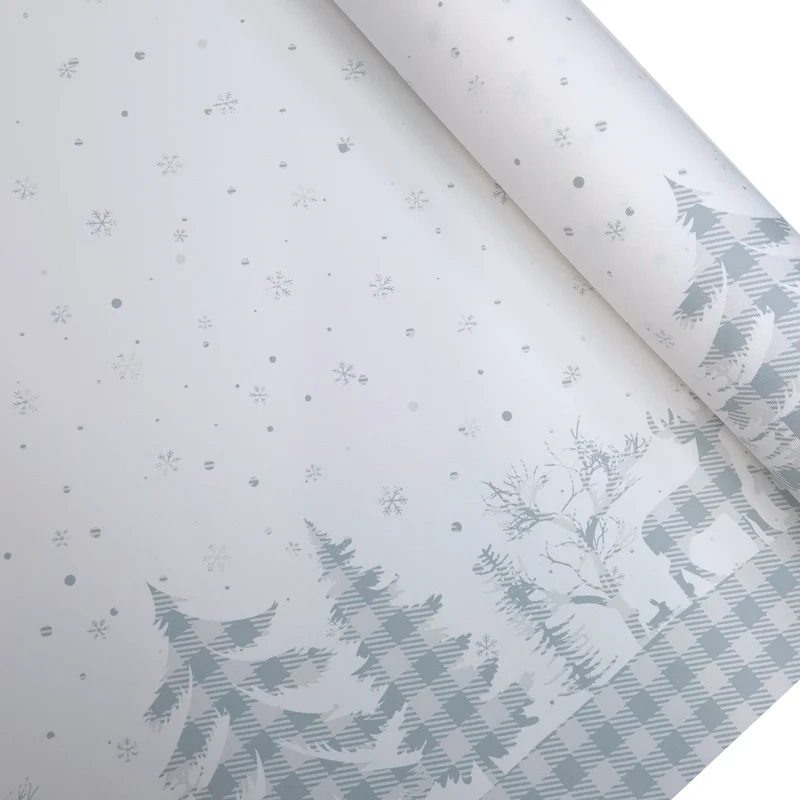 Tessuto no stiro H 150 cm - PAESAGGIO INVERNALE/SCOZZESE GRIGIO