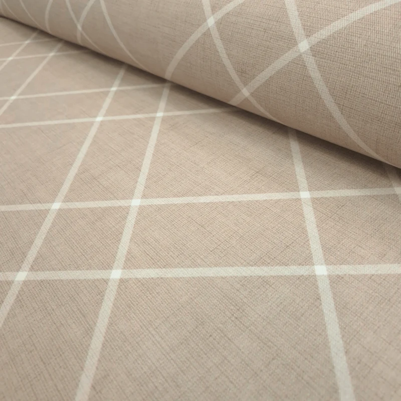 Tessuto no stiro H 150 cm - LINEE BIANCHE/BEIGE
