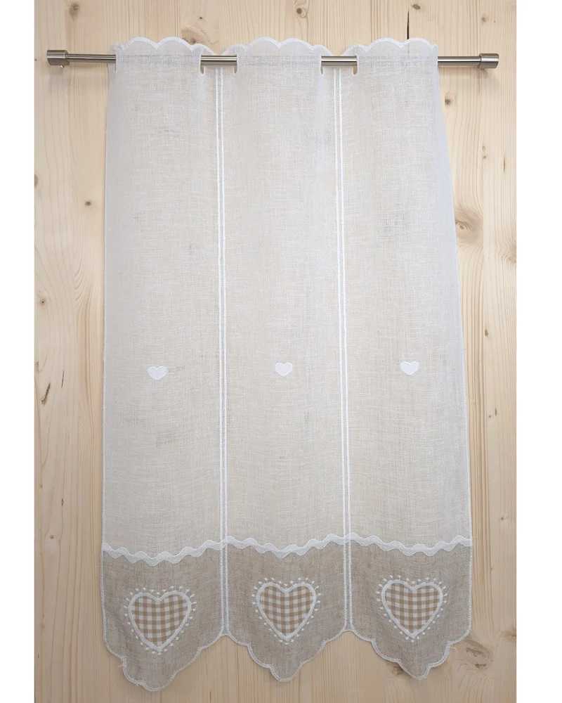 Tenda a vetro ricamata - CUORE BEIGE