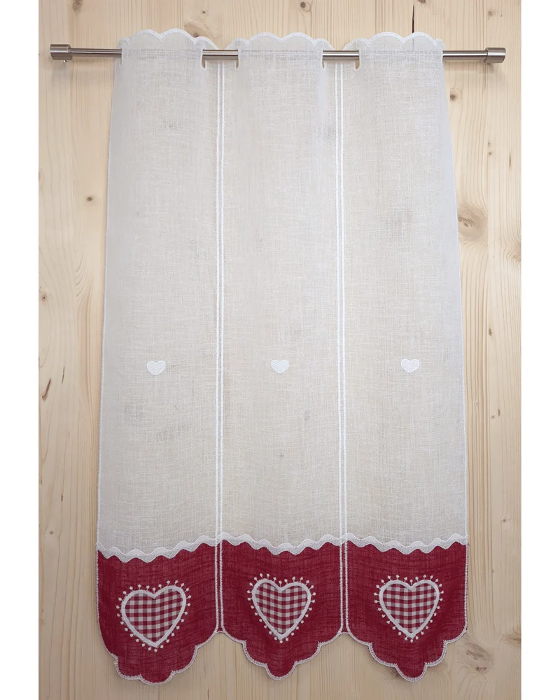 Tenda a vetro ricamata - CUORE ROSSO