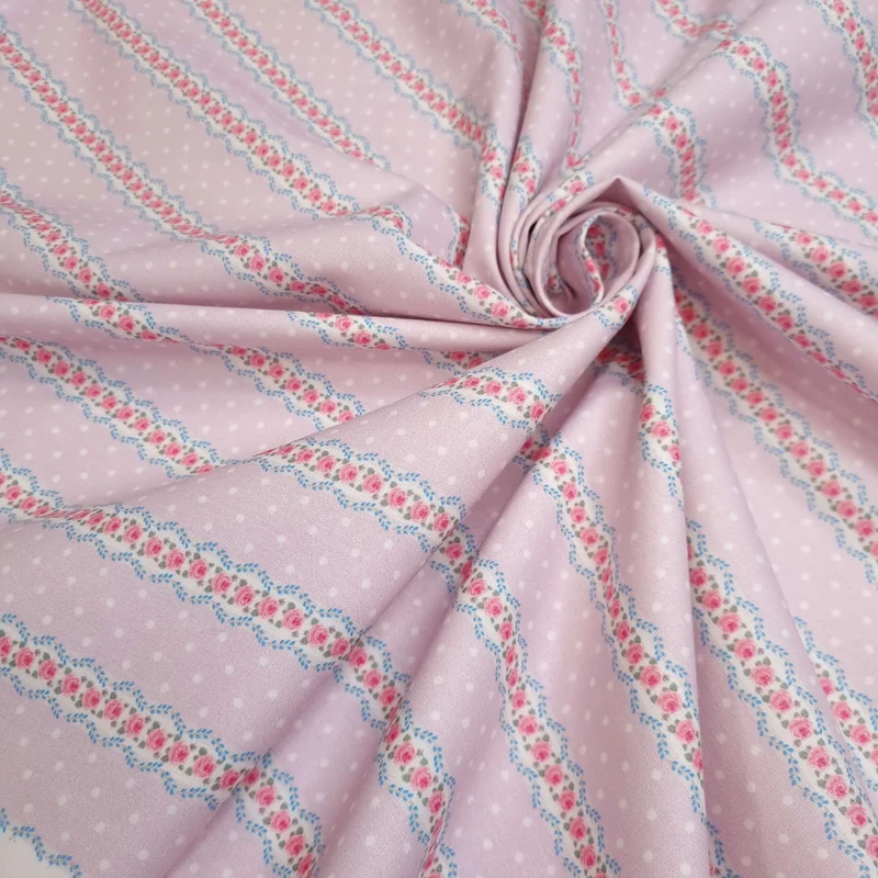 Cotone Americano - Collezione Campagne Chic ROSE PIZZO FONDO ROSA