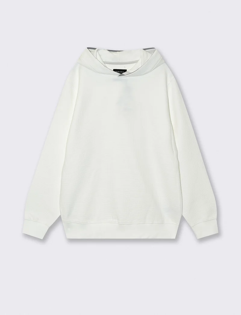 Felpa Jacquard con Cappuccio e Stampa - Bianco