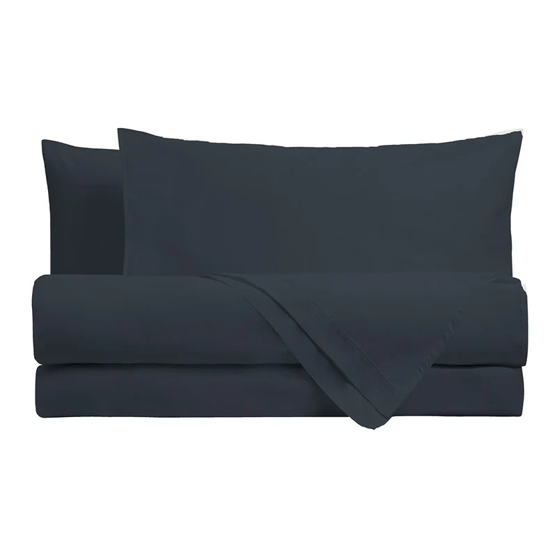 Di Maestro Completo Letto Percalle 200 Matrimoniale Tinta Unita Blue