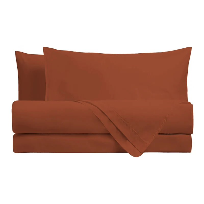 Di Maestro Completo Letto Percalle 200 Matrimoniale Tinta Unita Red Ochre