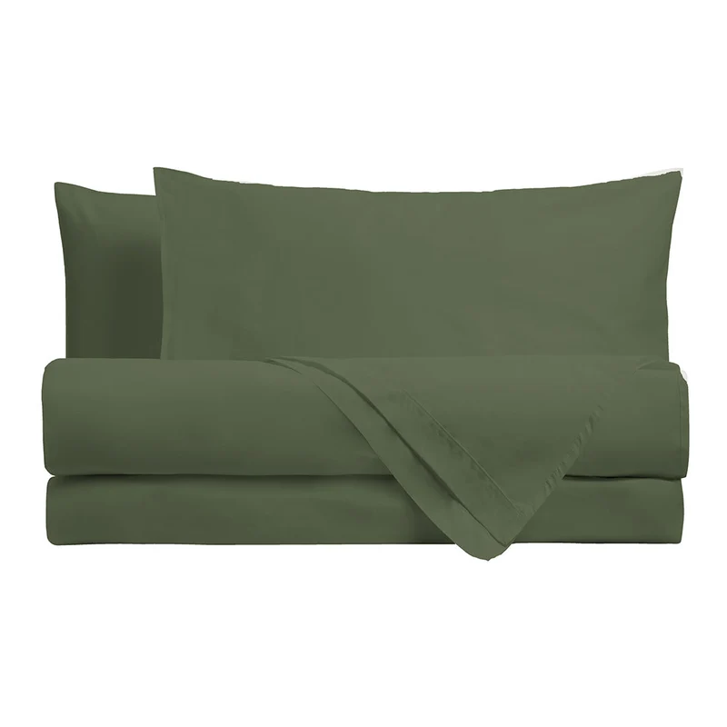 Di Maestro Completo Letto Percalle 200 Matrimoniale Tinta Unita Olive