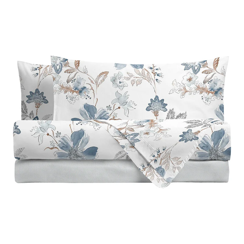 Di Maestro Completo Letto Stampato Matrimoniale Amal Light Blue