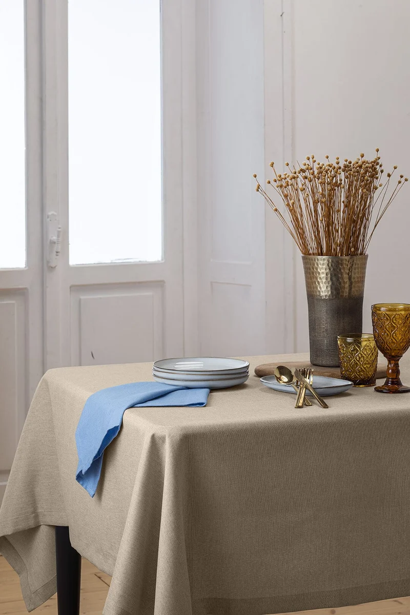 Tovaglia Antimacchia Effetto Lino 150x200 Tinta Unita Beige