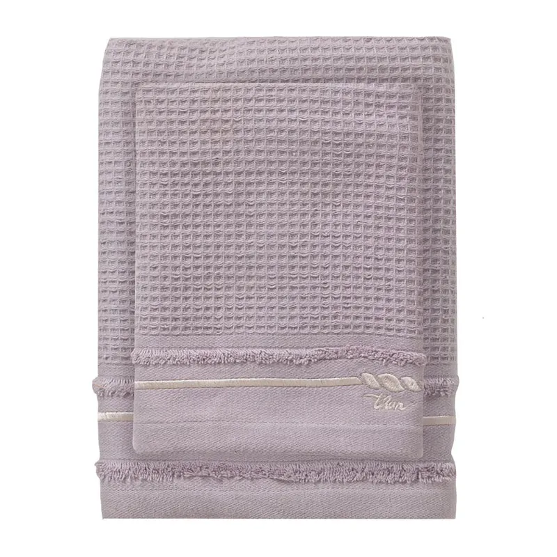 THUN® Set 2 Asciugamani Country Bloom 40x60 + 60x100 cm Tinta Unita Lilac