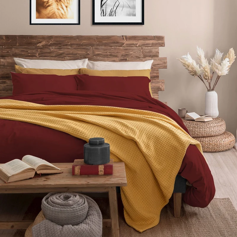 Completo Letto Matrimoniale in Microfibra Softy Yarn - Tinta Unita Bordeaux