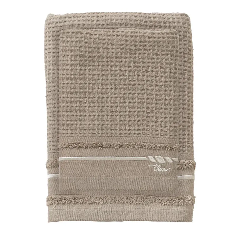 THUN® Set 2 Asciugamani Country Bloom 40x60 + 60x100 cm Tinta Unita Beige