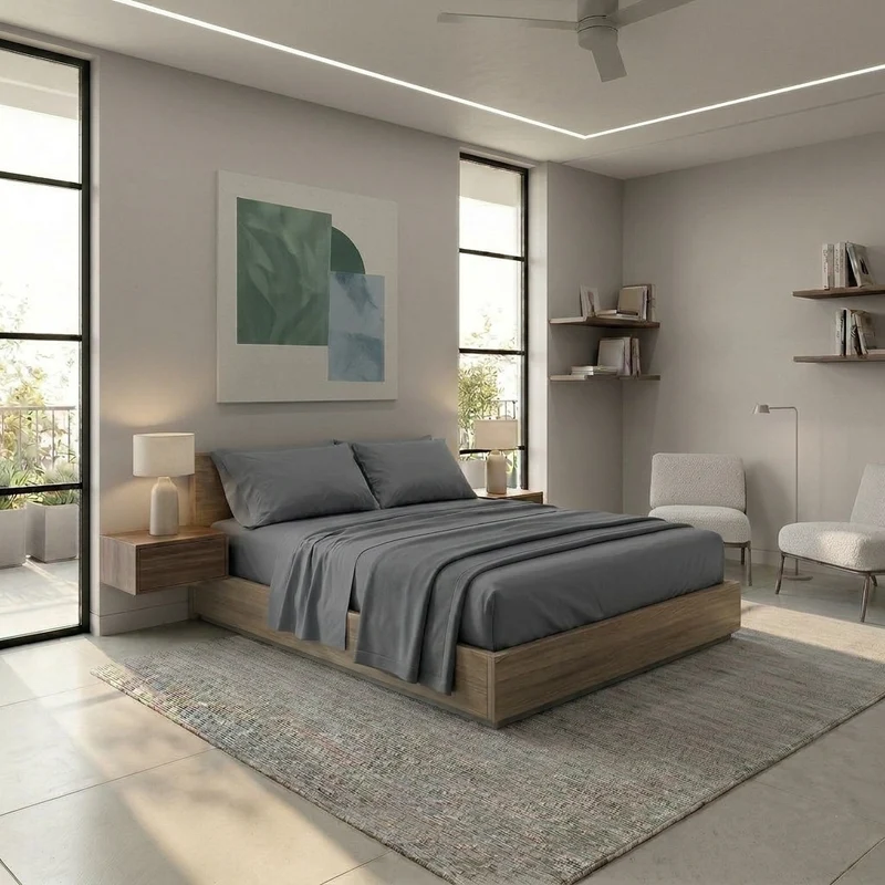 Completo Letto Matrimoniale in Cotone Atelier Fragrance Tinta Unita Silver Sky