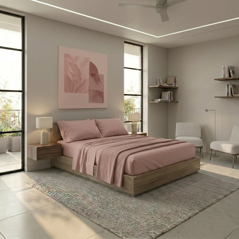 Completo Letto Matrimoniale in Cotone Atelier Fragrance Tinta Unita Powder Pink