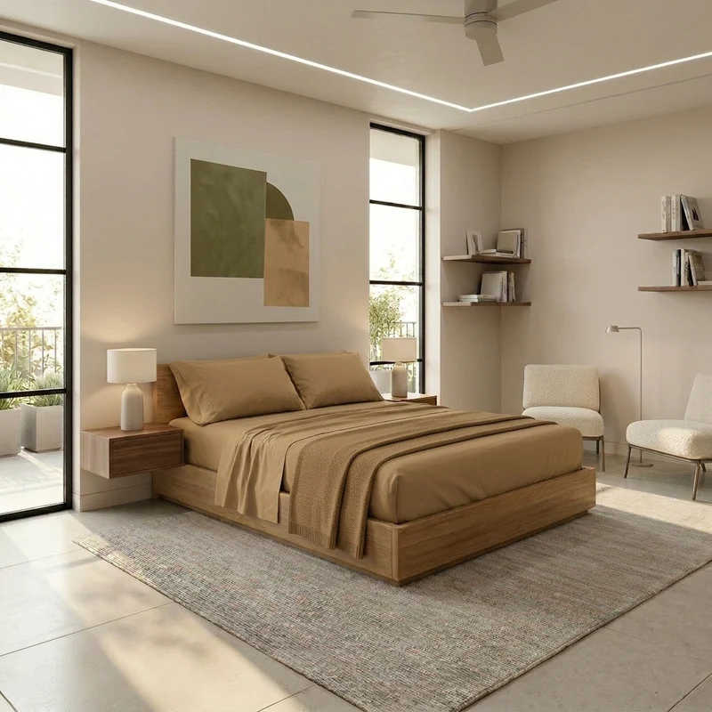 Completo Letto Matrimoniale in Cotone Atelier Fragrance Tinta Unita Ochre