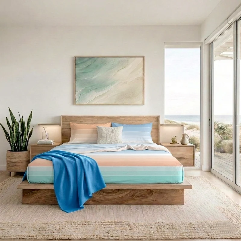 Completo Letto Matrimoniale in Cotone con Stampa - Fantasia Shades Light Blue Peach