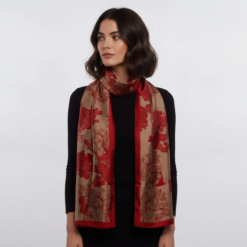 Foulard floreale con bordino elegante - Rosso