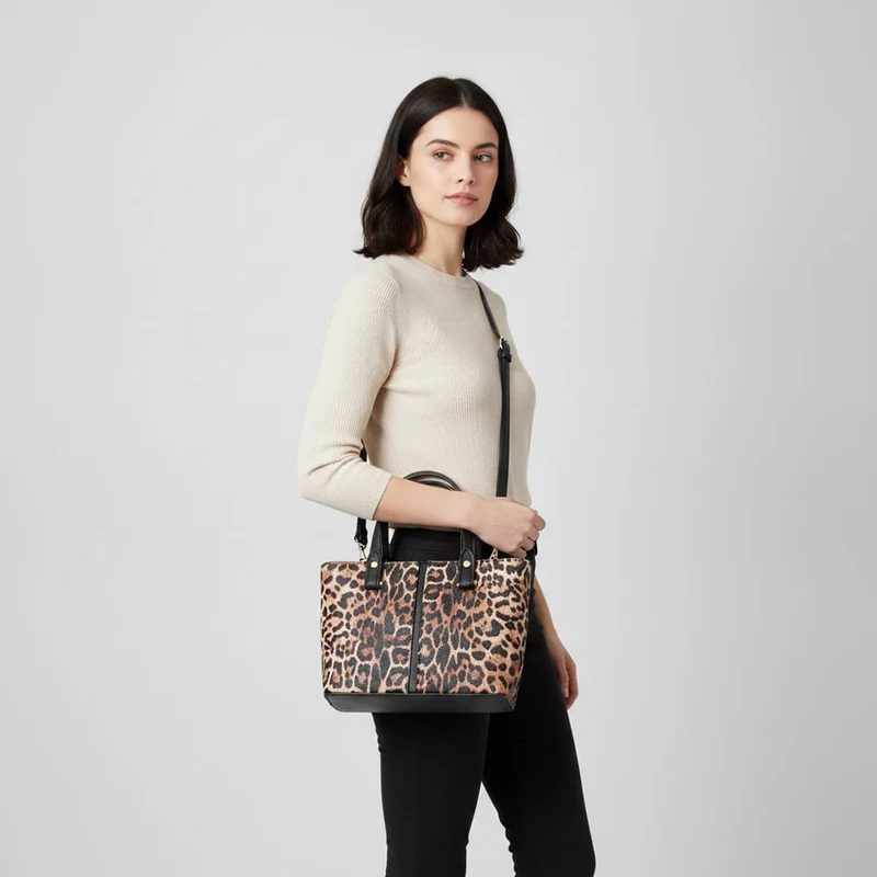 Borsa a mano leopardata - Marrone