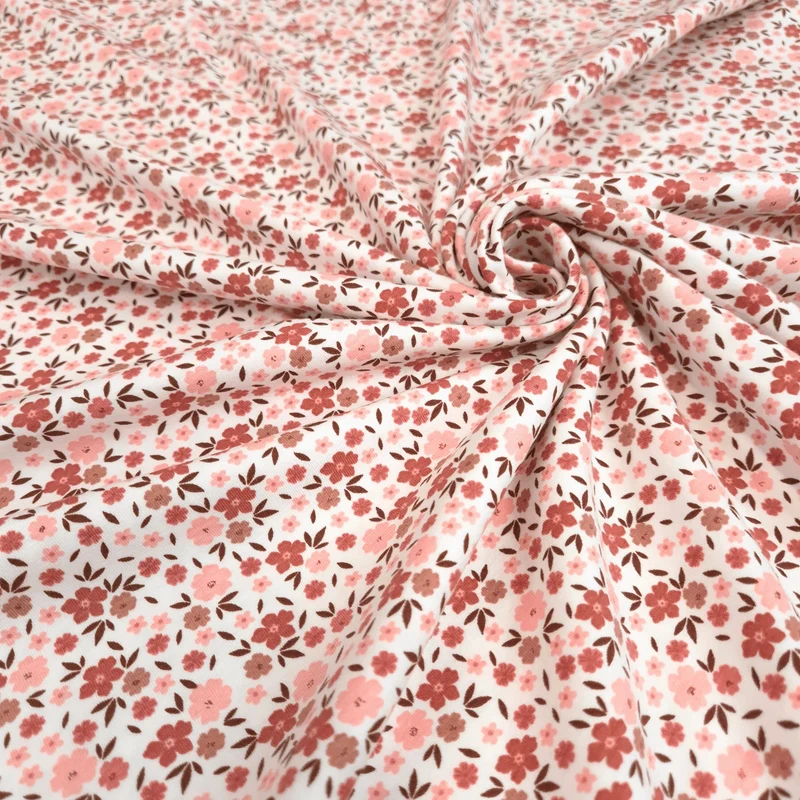Jersey di Cotone H 150 cm - FIORELLINI ROSA ANTICO/LATTE