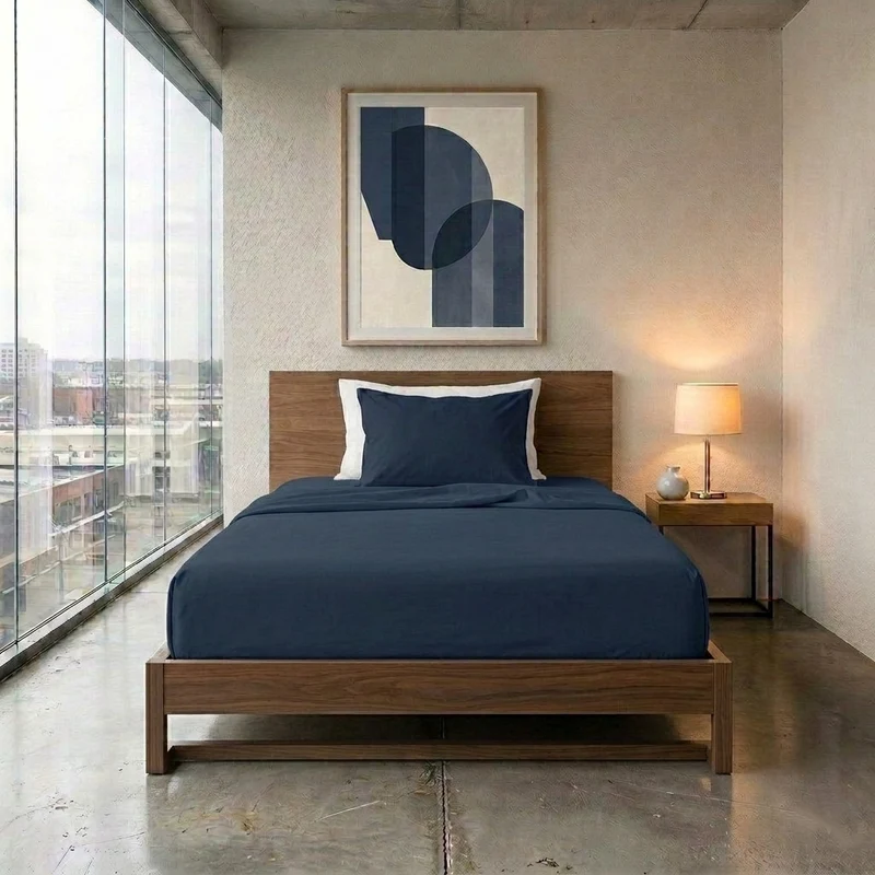 Happidea Completo Letto Piazza e Mezza in Cotone Tinta Unita Blu Profondo