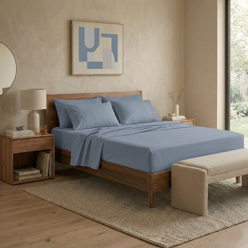 Happidea Completo Letto Matrimoniale in Cotone Tinta Unita Azzurro Tinta Unita Polvere