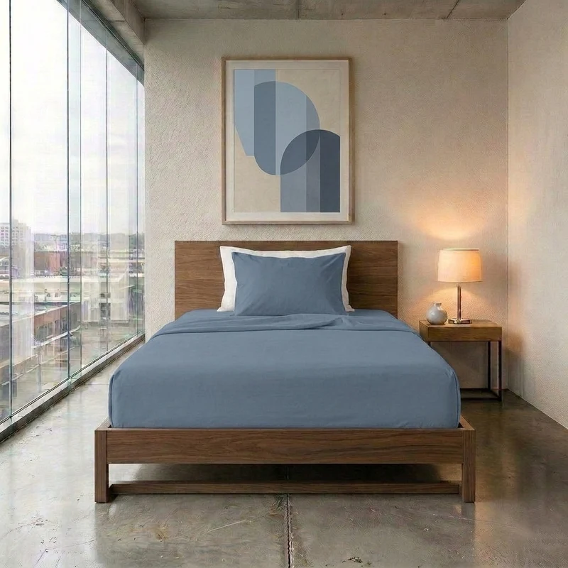 Happidea Completo Letto Piazza e Mezza in Cotone Tinta Unita Azzurro Tinta Unita Polvere