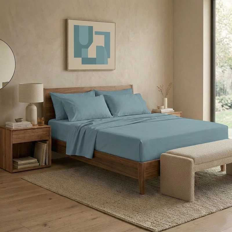 Happidea Completo Letto Matrimoniale in Cotone Tinta Unita Tinta Laguna