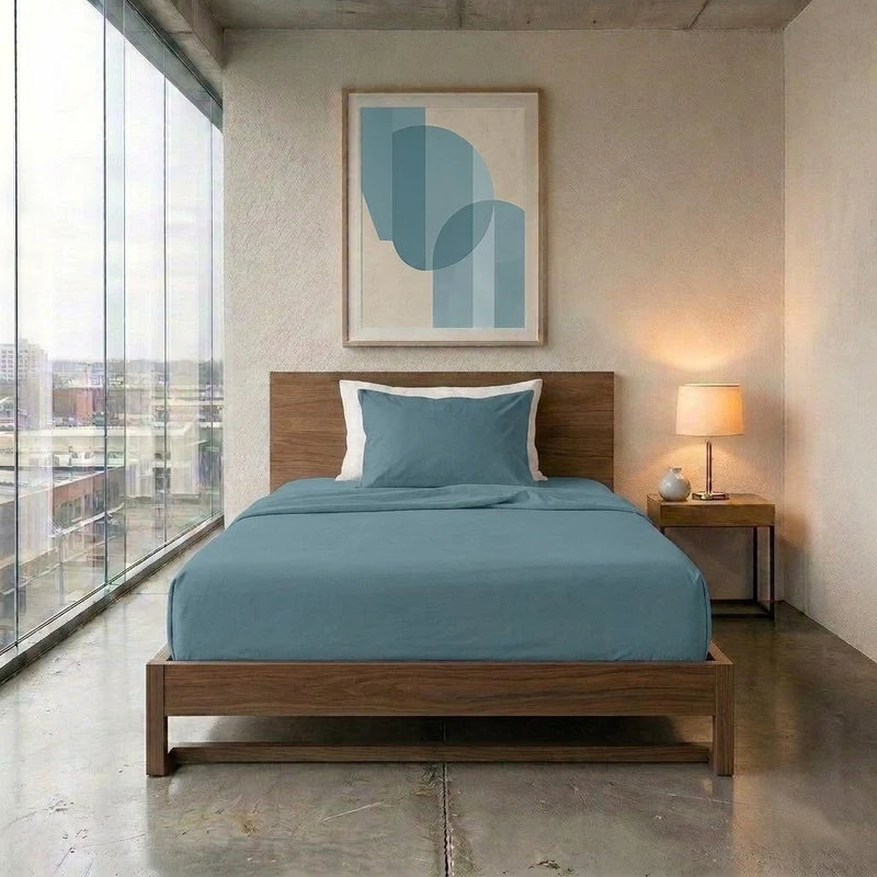 Happidea Completo Letto Piazza e Mezza in Cotone Tinta Unita Tinta Laguna