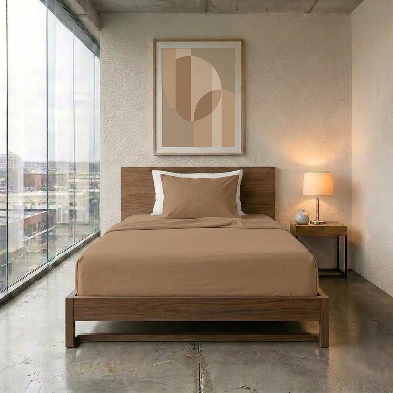 Happidea Completo Letto Piazza e Mezza in Cotone Tinta Unita Ochre