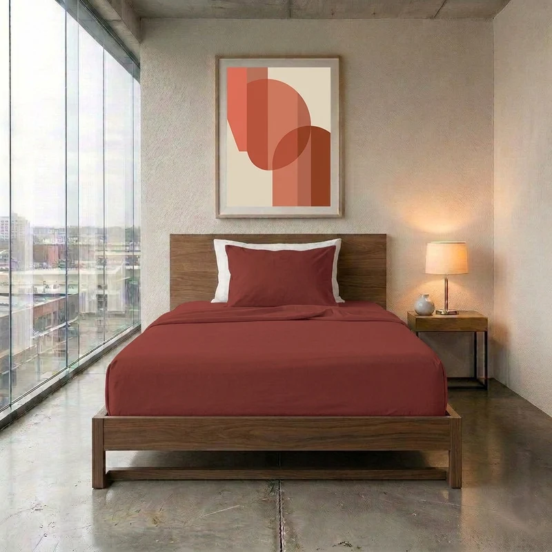 Happidea Completo Letto Piazza e Mezza in Cotone Tinta Unita Argilla Bruciata