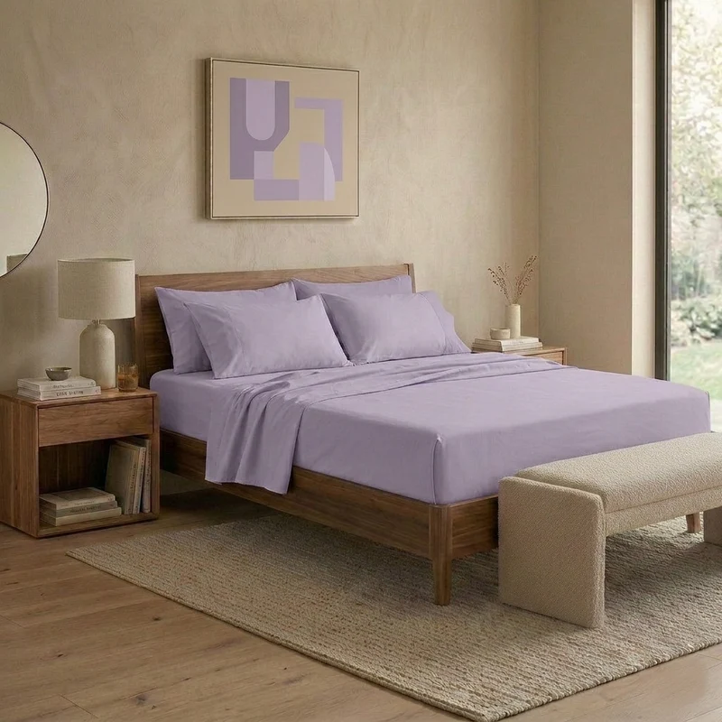Happidea Completo Letto Matrimoniale in Cotone Tinta Unita Glicine