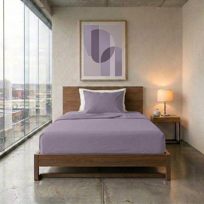 Happidea Completo Letto Piazza e Mezza in Cotone Tinta Unita Glicine